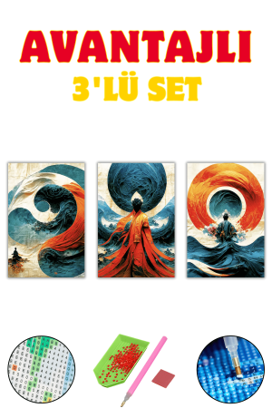 HONDEP 5D Elmas Boyama Seti – 3'lü Set Mandala ve Spiritüel Figürler 40x50 cm Tuvale Gerili Diamond Painting Tablo