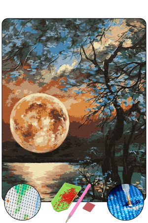 HONDEP 5D Elmas Boyama Seti – Dolunay ve Yakamoz 40x50 cm Tuvale Gerili Diamond Painting Tablo