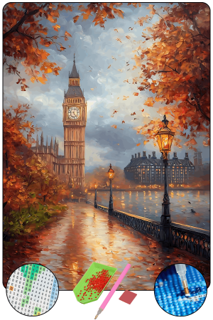 HONDEP 5D Elmas Boyama Seti – Londra Saat Kulesi 40x50 cm Tuvale Gerili Diamond Painting Tablo