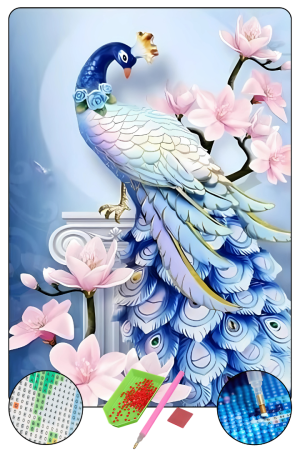HONDEP 5D Elmas Boyama Seti – Tavus Kuşu-1 40x50 cm Tuvale Gerili Diamond Painting Tablo
