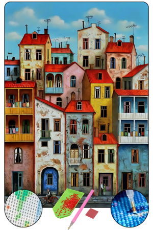 HONDEP 5D Elmas Boyama Seti – Evler 40x50 cm Tuvale Gerili Diamond Painting Tablo