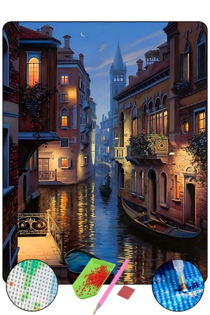 HONDEP 5D Elmas Boyama Seti – Venedik Gecesi 40x50 cm Tuvale Gerili Diamond Painting Tablo