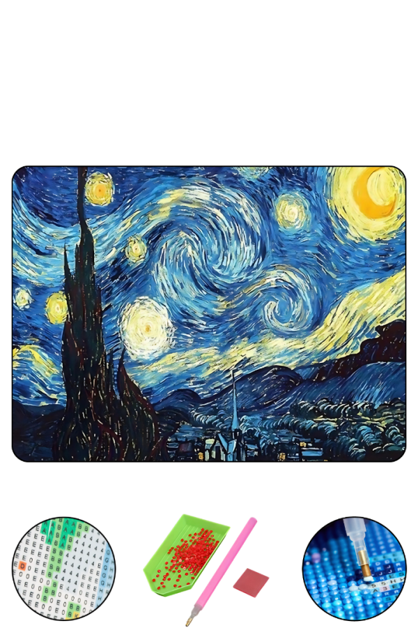 HONDEP 5D Elmas Boyama Seti – Van Gogh Yıldızlı Gece 40x50 cm Tuvale Gerili Diamond Painting Tablo
